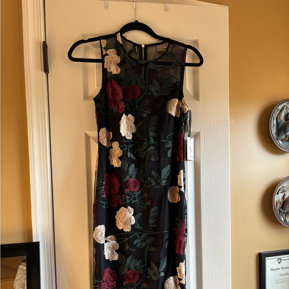 Floral Embroidered Black Dress
